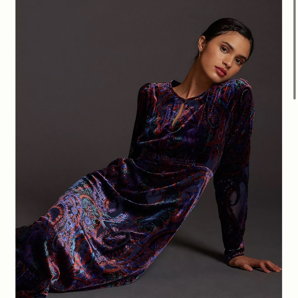 Anthropologie Crushed Velvet Maxi Dress